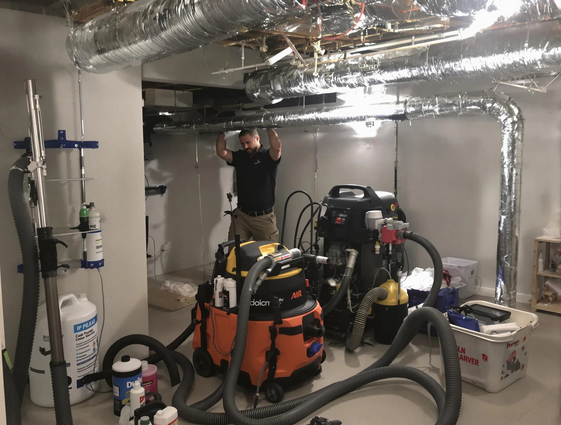 Natick Air Duct Cleaning specialist performing professional mold removal from air ducts using safety equipment in Natick