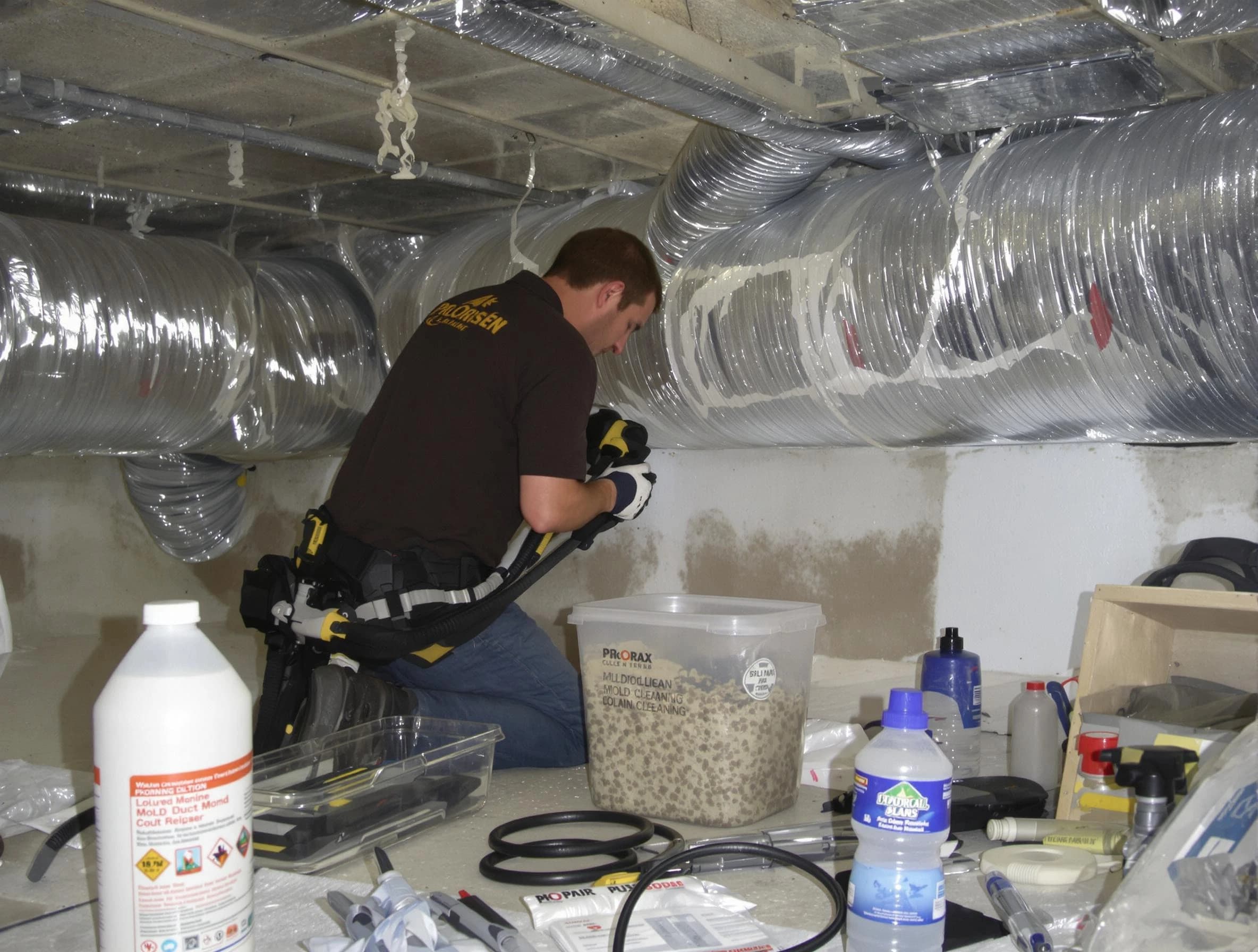 Natick Air Duct Cleaning specialist performing professional mold removal from air ducts in Natick