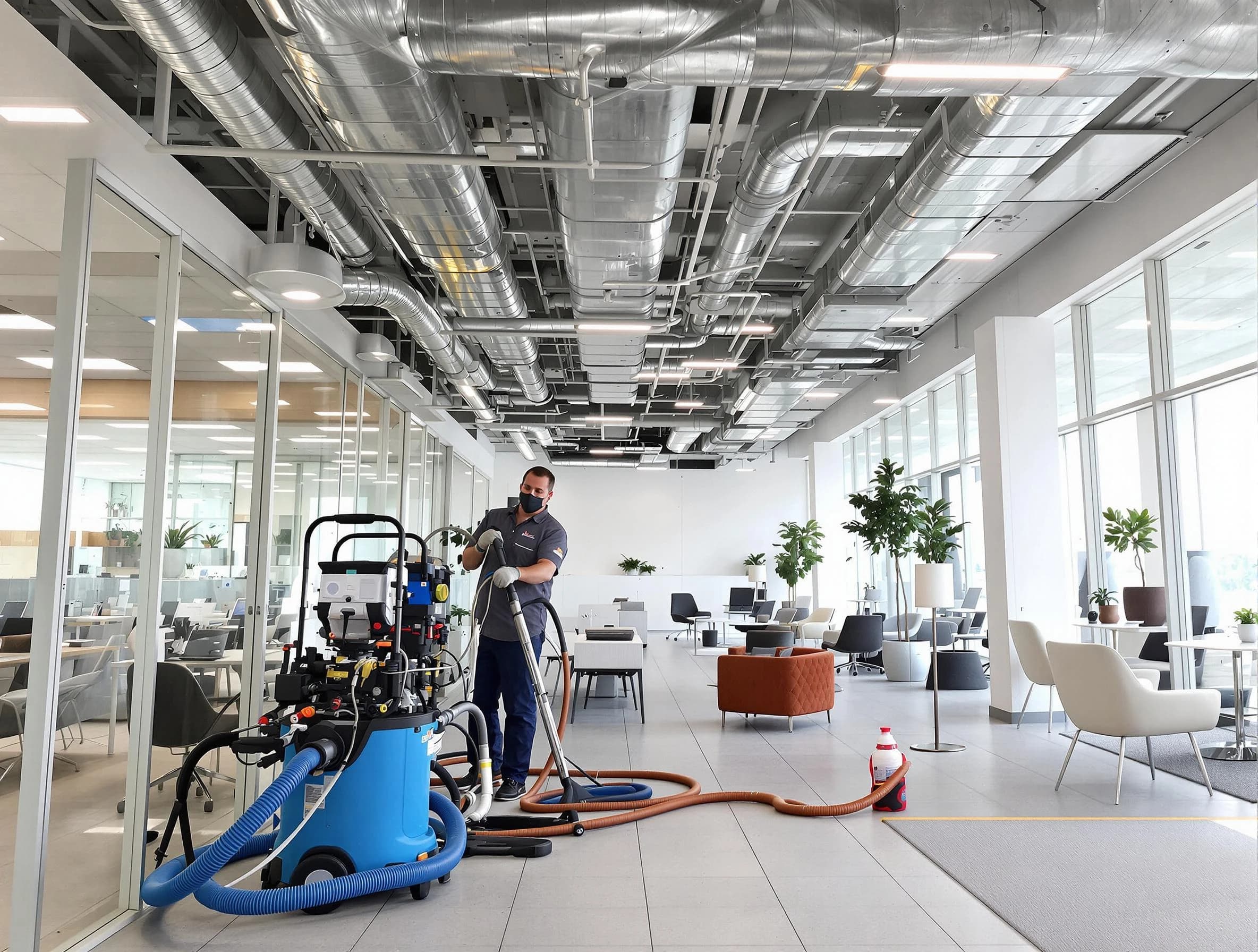 Natick Air Duct Cleaning team conducting comprehensive commercial duct cleaning at a business location in Natick