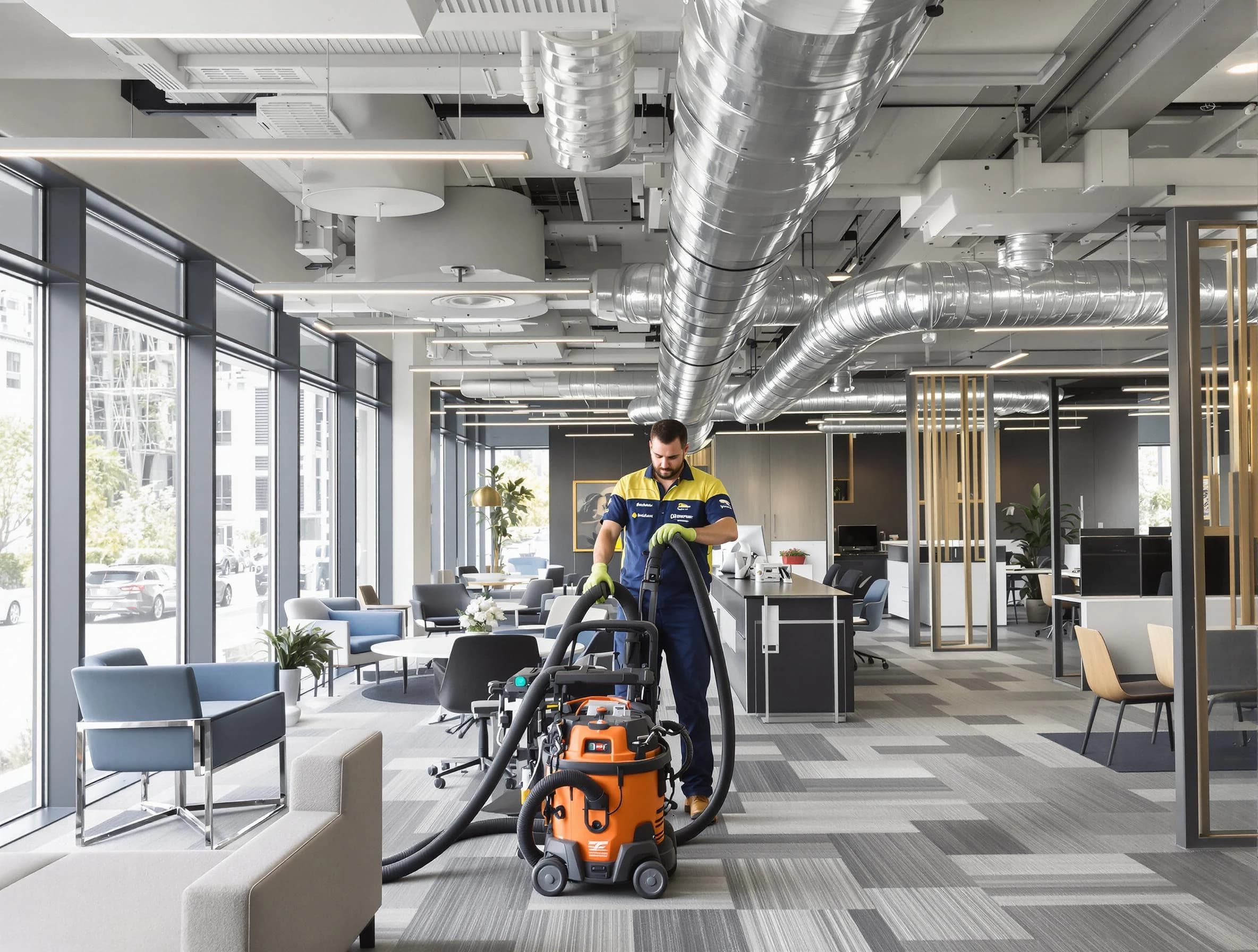 Natick Air Duct Cleaning team performing thorough commercial duct cleaning at a Natick business center