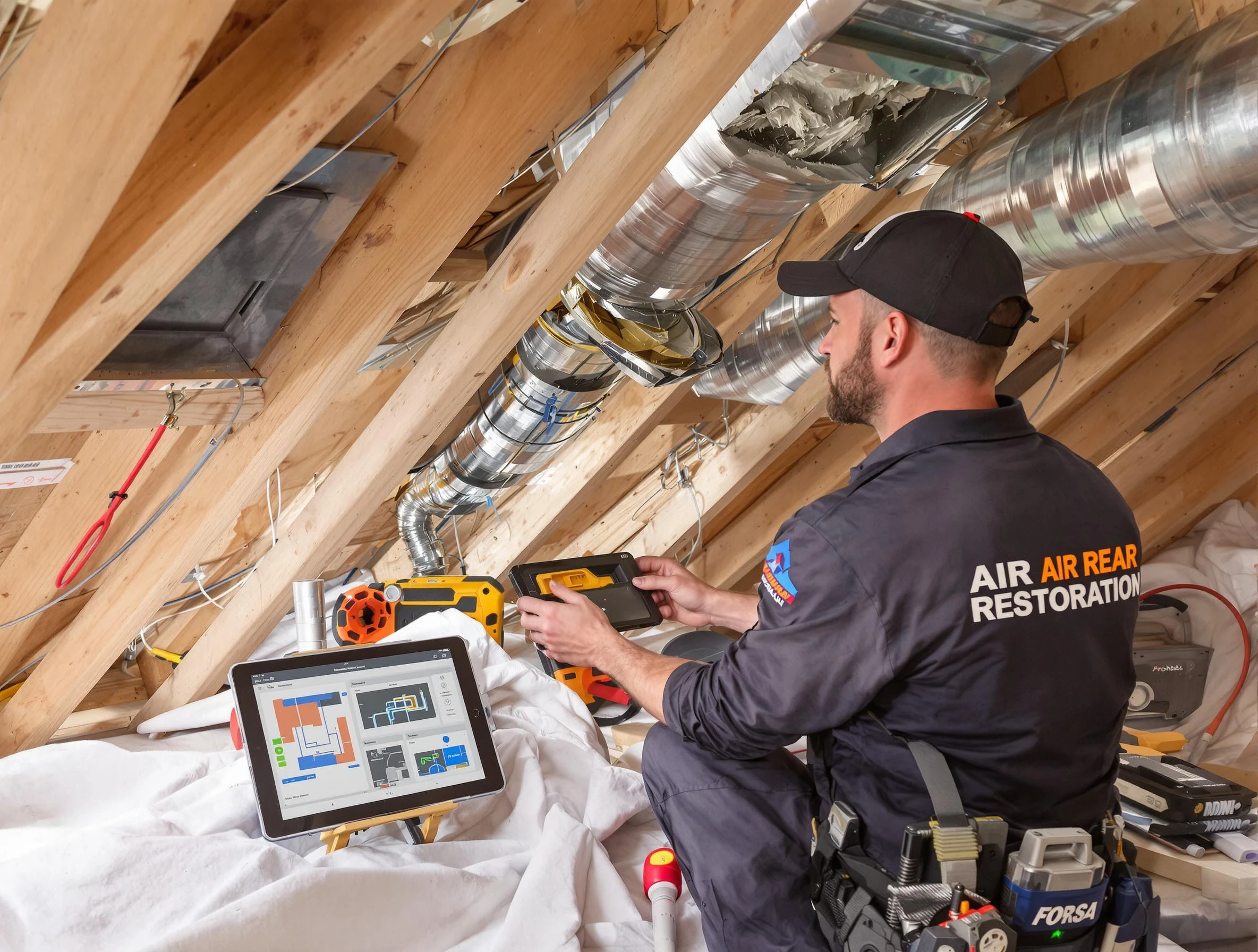 Natick Air Duct Cleaning technician performing precise duct repair work in Natick