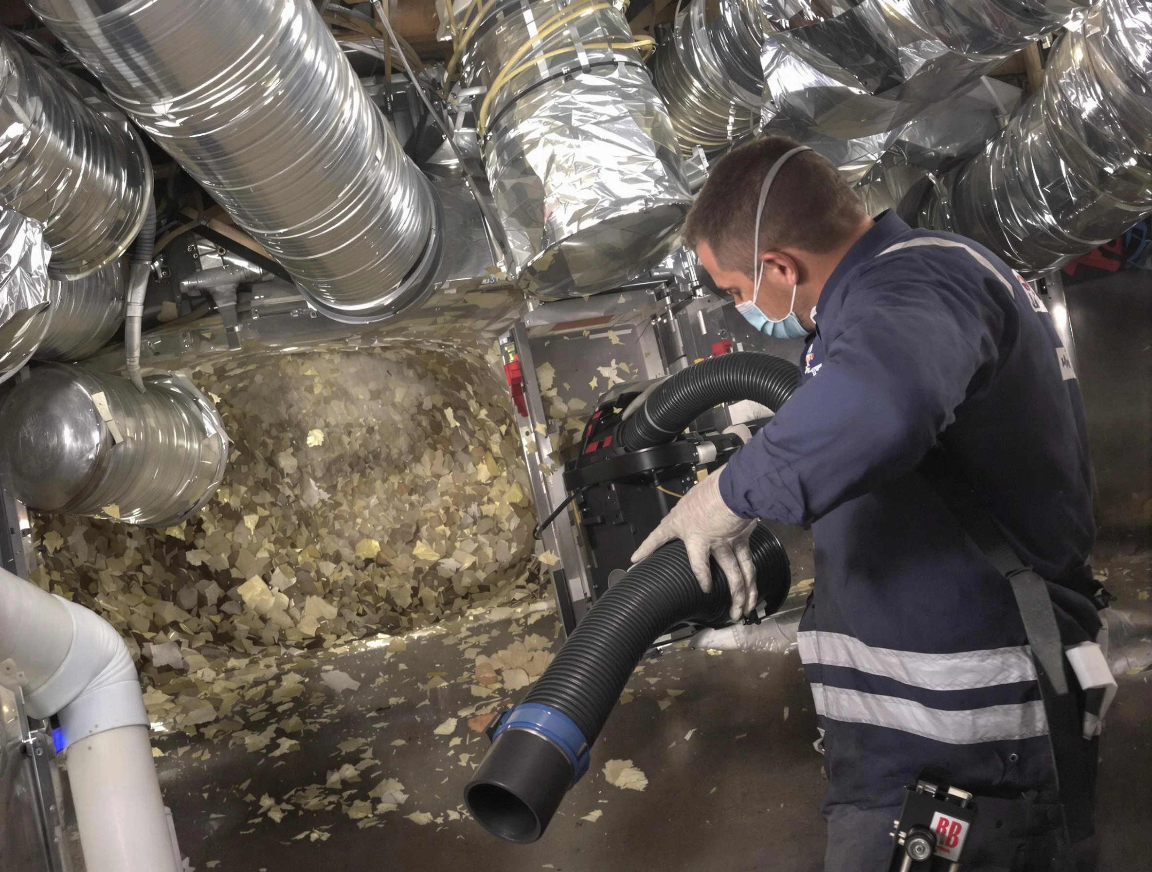 Natick Air Duct Cleaning specialist operating negative pressure cleaning equipment for thorough duct maintenance in Natick